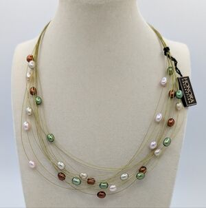 Honora Multicolored Cultured Pearl on Wire Multi Strand Necklace NEW